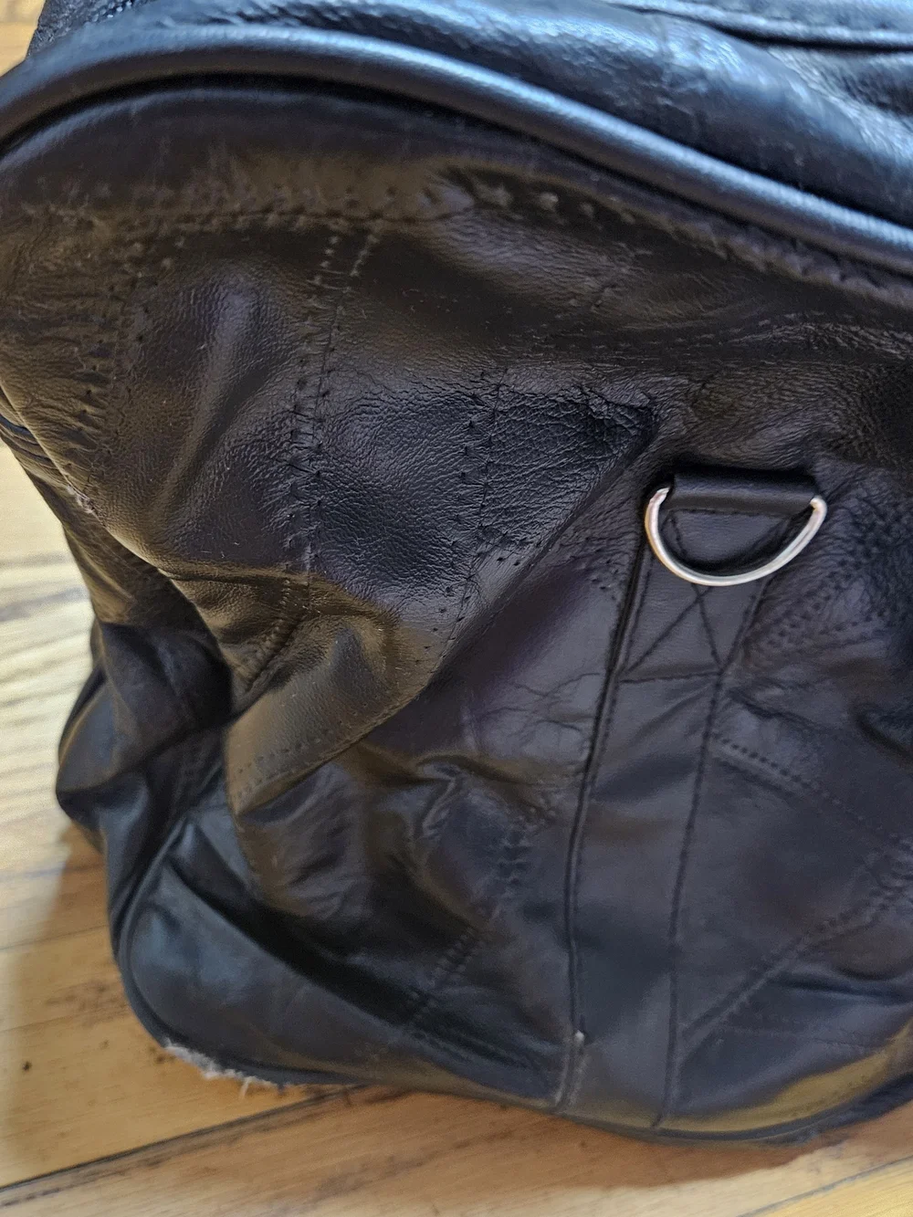 Black Leather Travel Duffel Bag